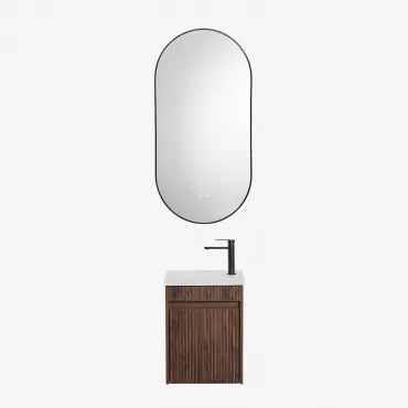 Conjunto De Móvel De Casa De Banho Suspenso Em Madeira Com Lavatório Integrado Narek Madeira Escura & Ovale Led E Antifog Preto 50x100 Cm Asteiro & Pr