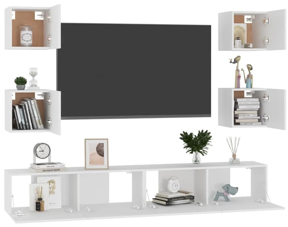 6 pcs conjunto de móveis de TV derivados de madeira branco