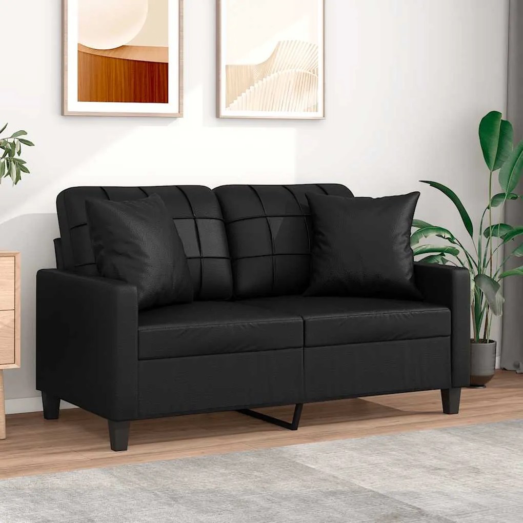 vidaXL Sofá 2 lugares c/ almofadas/almofadões 120cm couro artif. preto