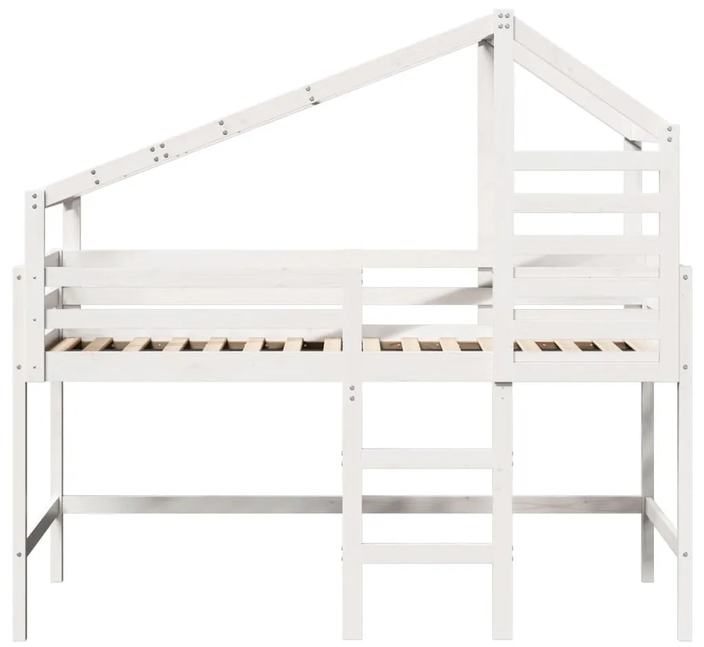 Cama alta c/ escada e telhado 80x200 cm pinho maciço branco