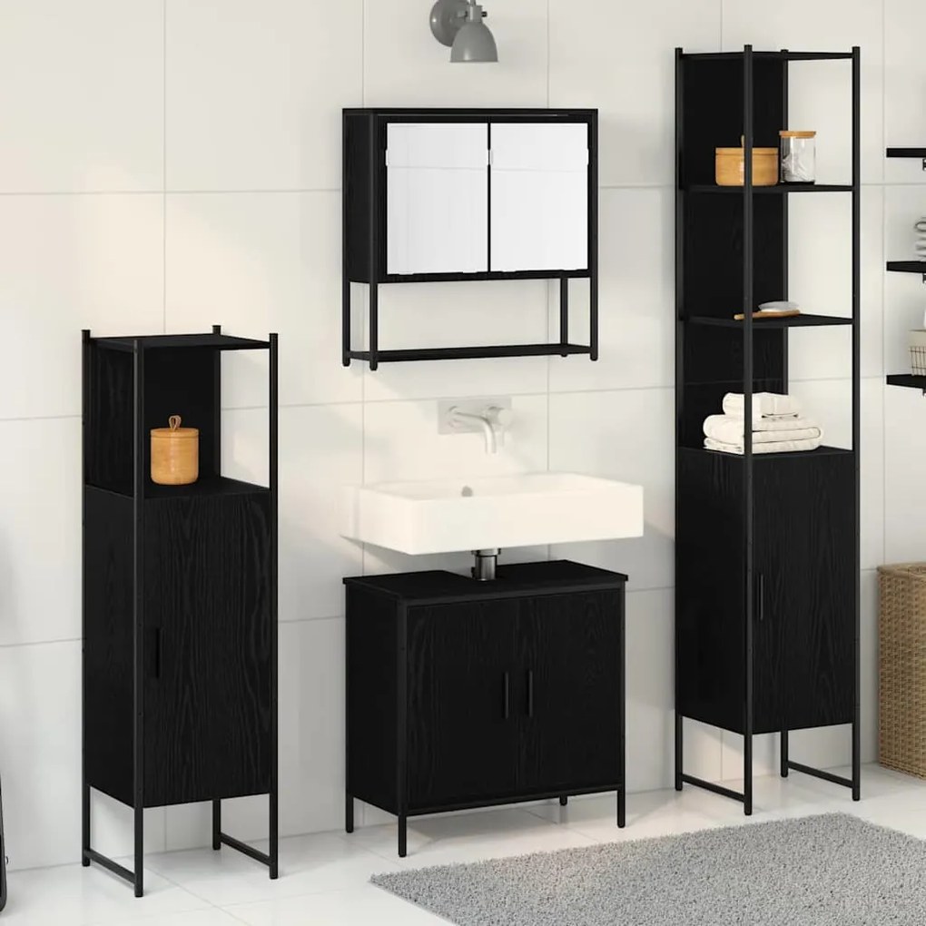 vidaXL Conjunto de Móveis para Banheiro 4 pcs Preto Madeira processada