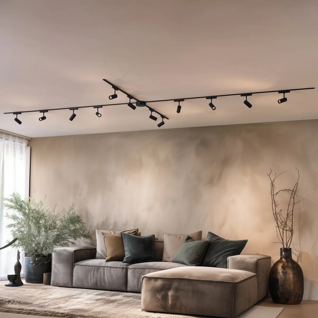 Sistema de iluminação de trilho moderno com 12 focos pretos monofásicos 600 cm - Magnetic Gert