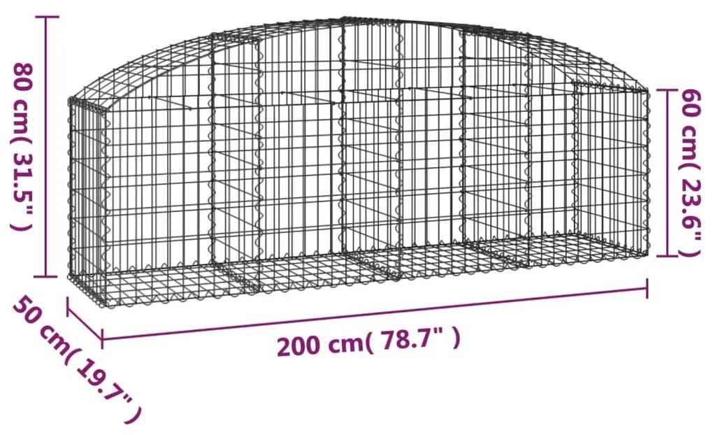 Cesto gabião arqueado 200x50x60/80 cm ferro galvanizado