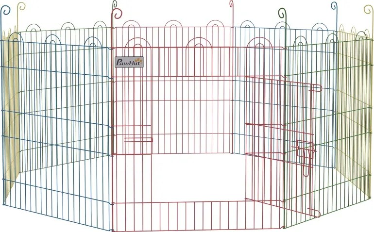 Parque Dobrável para Cães 8 Painéis Ø156x60 cm Cercado Metálico com Porta Estacas Interior Exterior Multicolor