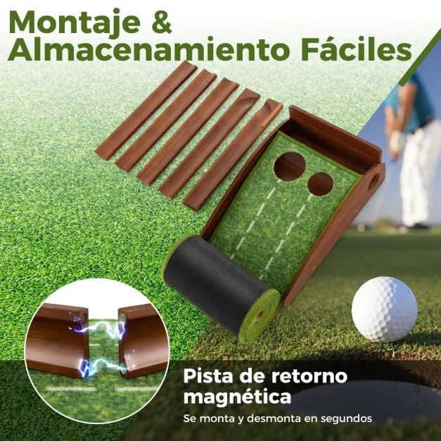Tapete de golfe com 2 tamanhos de buracos Ajuda à prática com retorno automático da bola 302 x 32 x 32 x 15 cm