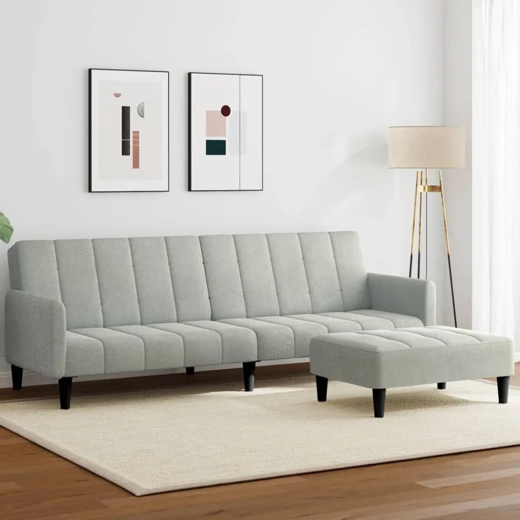 vidaXL Sofá-cama 2 lugares c/ apoio de pés veludo cinza-claro