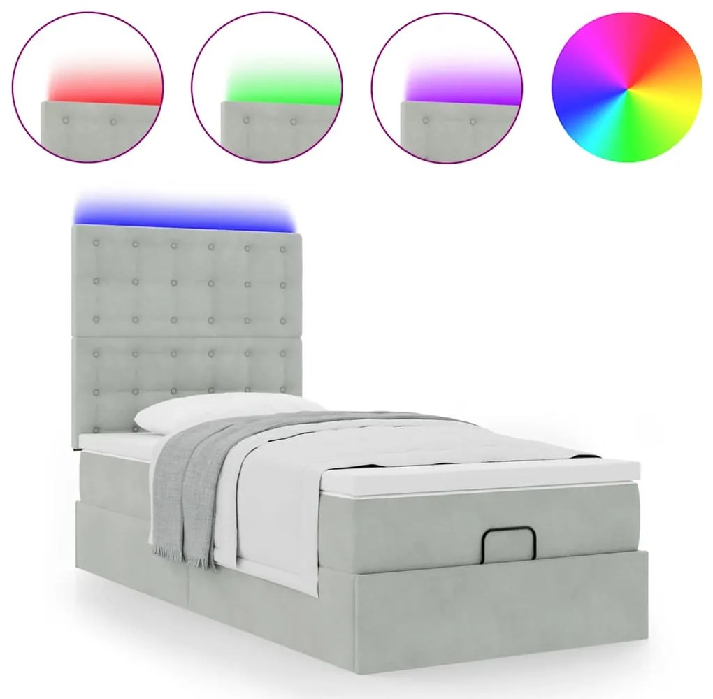 Estrutura cama otomana colchões 90x200 cm veludo cinzento claro
