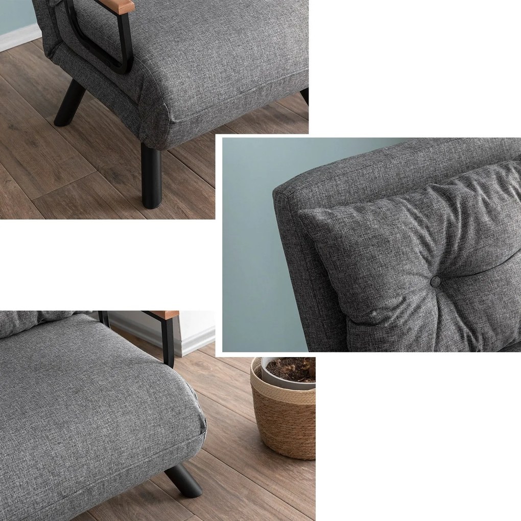 Sofá-Cama de 1 Lugar Sando – Cinzento Claro – 175x60 cm