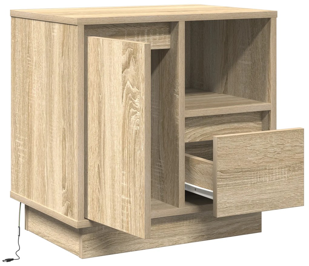 Criado-mudo com LED Carvalho Sonoma 50x34,5x50 cm