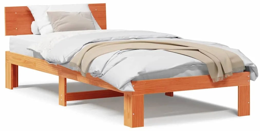 Estrado de Cama com Cabeceira Castanho 80x200 cm Madeira de Pinho