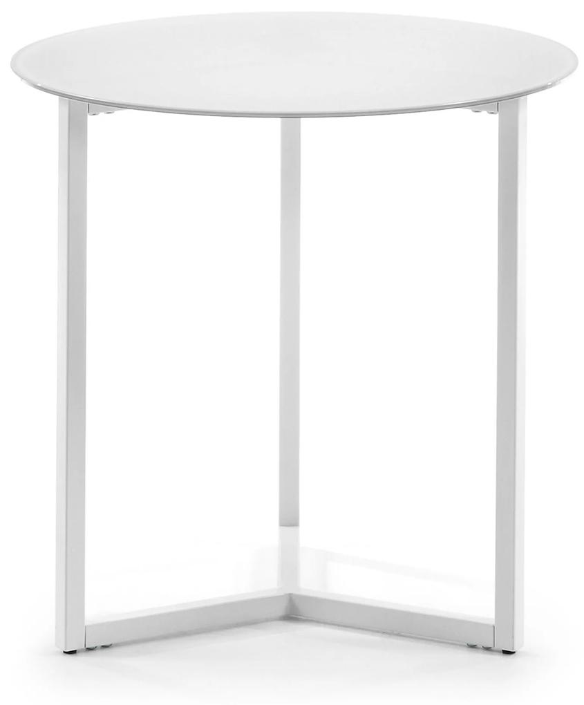 Kave Home - Mesa de apoio Raeam vidro temperado e aço acabamento branco Ø 50 cm