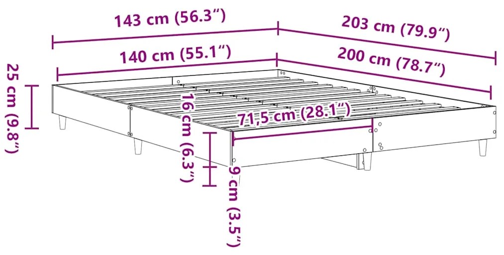 Estrutura de cama sem colchão 140x200 cm cinzento sonoma