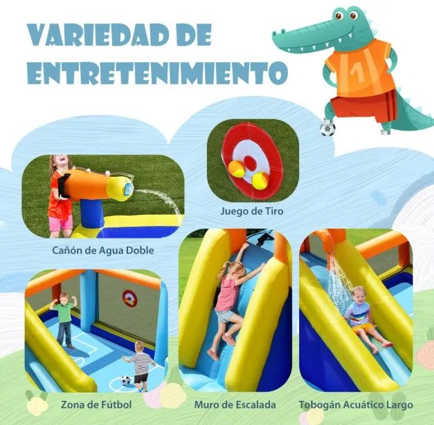 Castelo, Parque aquático insuflável com compressor 680 W infantil com tema futebol Piscina Parede para escalar 465 x 500 x 200 cm Multicolorido