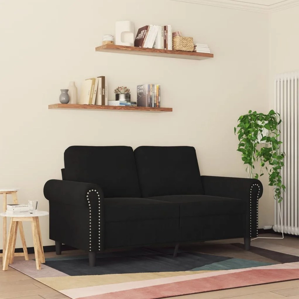 Sofá de 2 lugares veludo 120 cm preto
