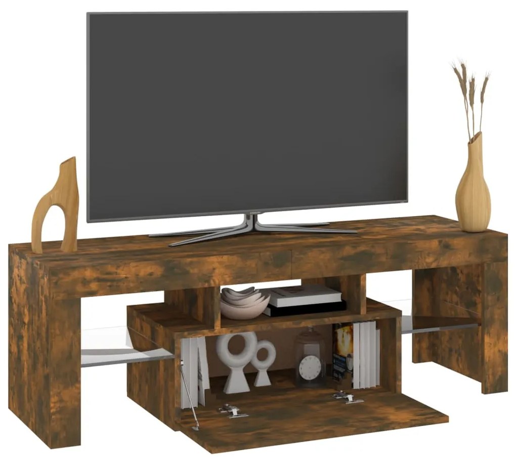 Móvel de TV com luzes LED 120x35x40 cm carvalho fumado