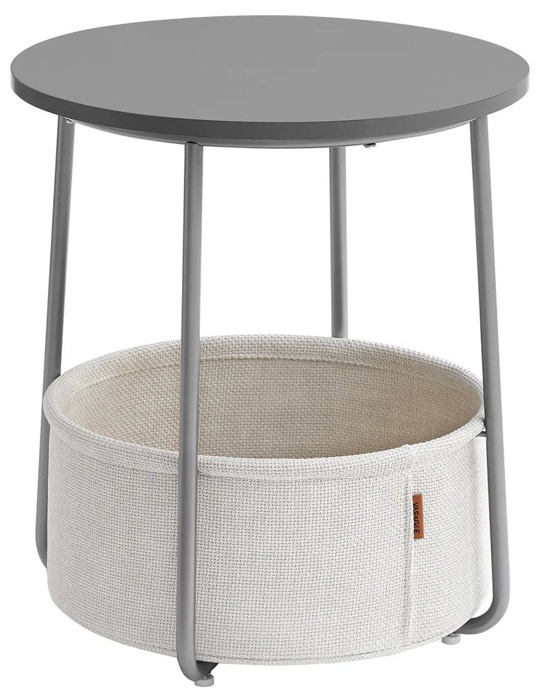 Mesa de apoio redonda com cesto de tecido e armazenamento | VASAGLE | 45 x 45 x 51 cm | cinza cimento|branco nuvem | LET223G49.
