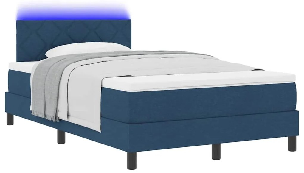 Cama Box Spring com Colchão &amp; Luz LED Azul 120x200 cm Tecido