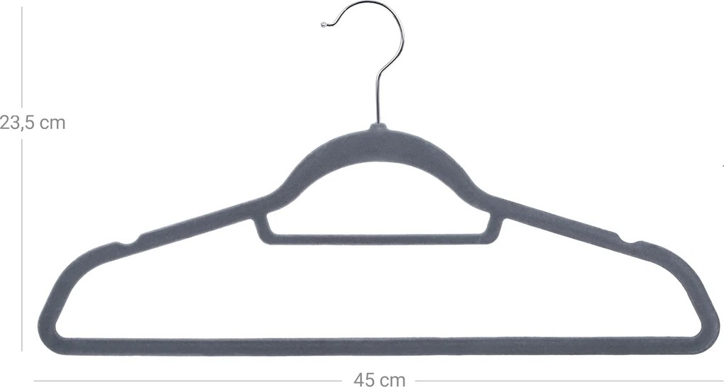 Conjunto 20 Cabides de veludo, 45 x 23,5 x 0,6 cm cinzento claro