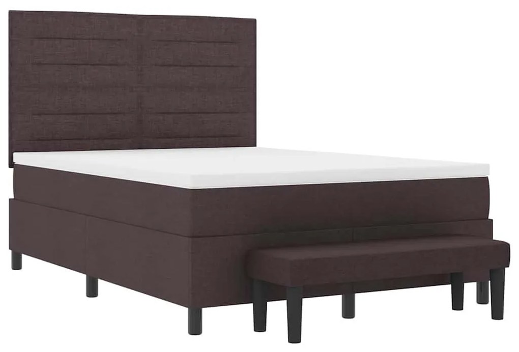 Cama Box com Colchão e Banco Castanho Escuro 140x190 cm Tecido
