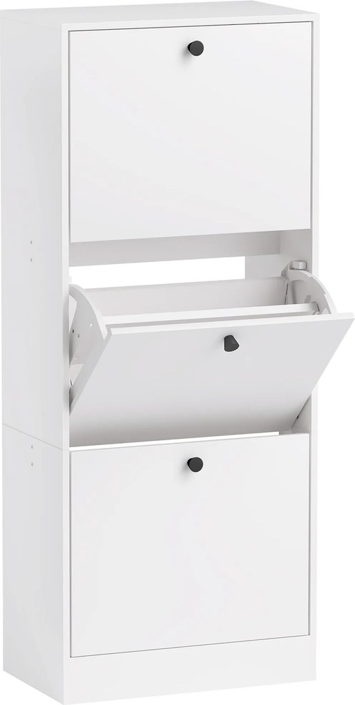 HOMCOM Armário para Sapatos, Estante para Sapatos, 3 Compartimentos Basculantes, Ajustável, Painel de Partículas, Branco | Aosom Portugal