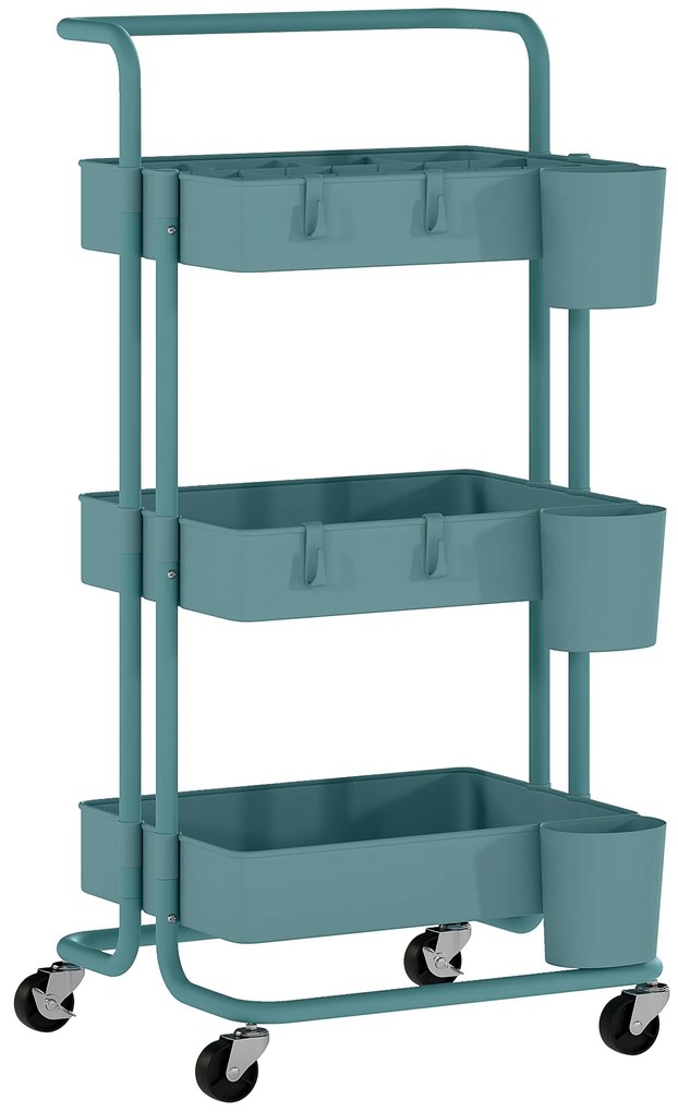 HOMCOM Carrinho de Cozinha Carrinho de Armazenamento com 4 Ganchos 3 Cestas Removíveis 3 Caixas Suspensas 42x38x86,5cm Preto | Aosom Portugal