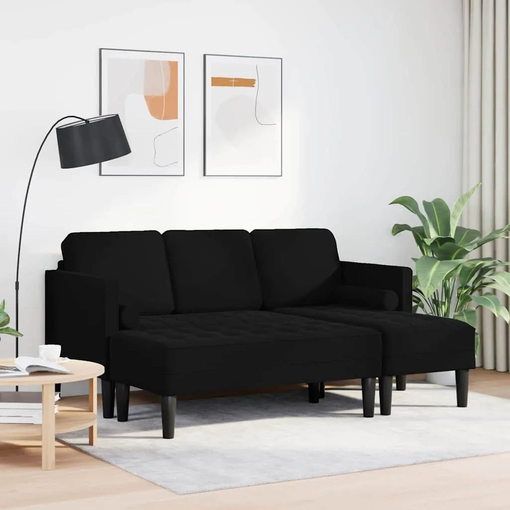 Sofá de Jardim vidaXL com Banco e Almofadas em Veludo Preto em L
