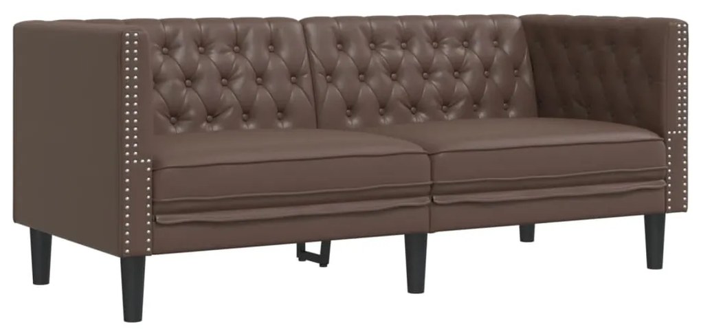 3 pcs conjunto de sofás chesterfield couro artificial castanho