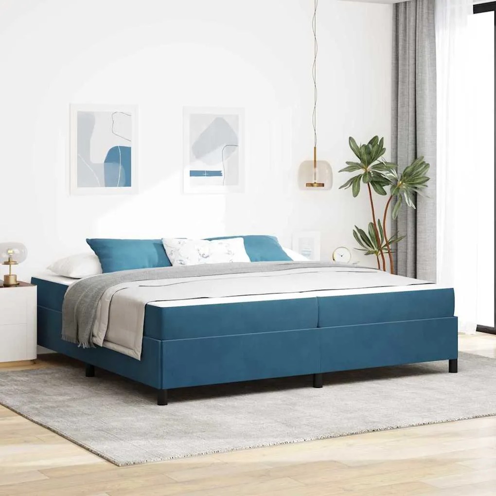vidaXL Estrutura da Cama com colchão Azul Escuro 200 x 200 cm tecido