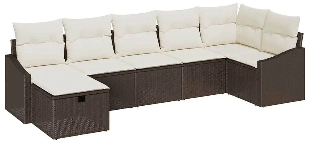 Conjunto de Sofás de Jardim de 7 Peças com Almofadas Castanho Rattan P