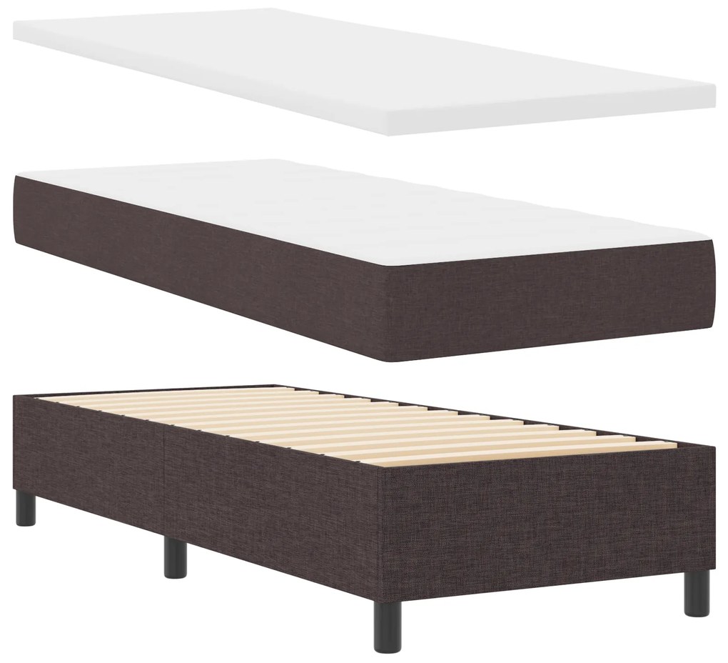 Cama Box Spring com Colchão Castanho Escuro 80x200 cm Tecido