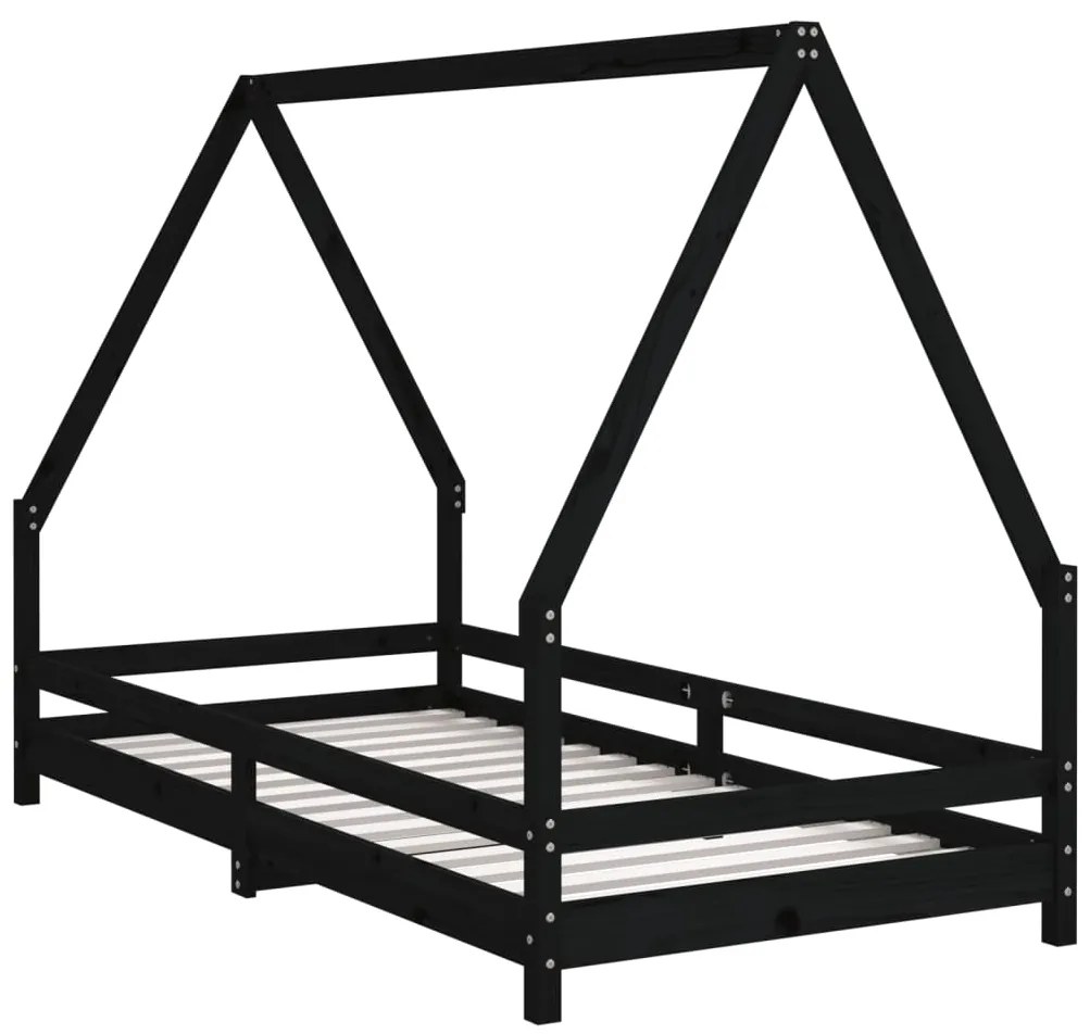 Estrutura de cama infantil 90x190 cm pinho maciço preto