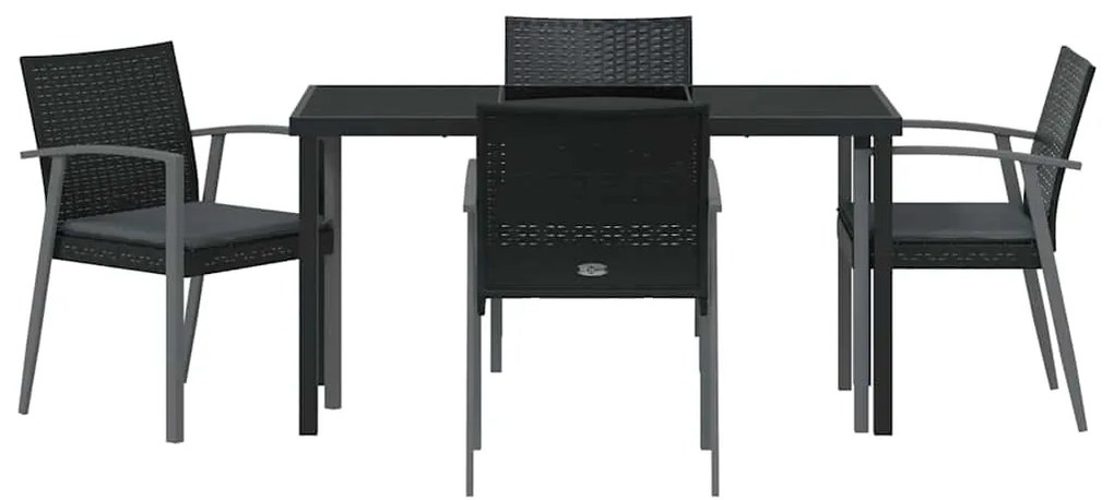 Conjunto de Jantar de Jardim com 5 Peças e Almofadas Preto em Rattan S