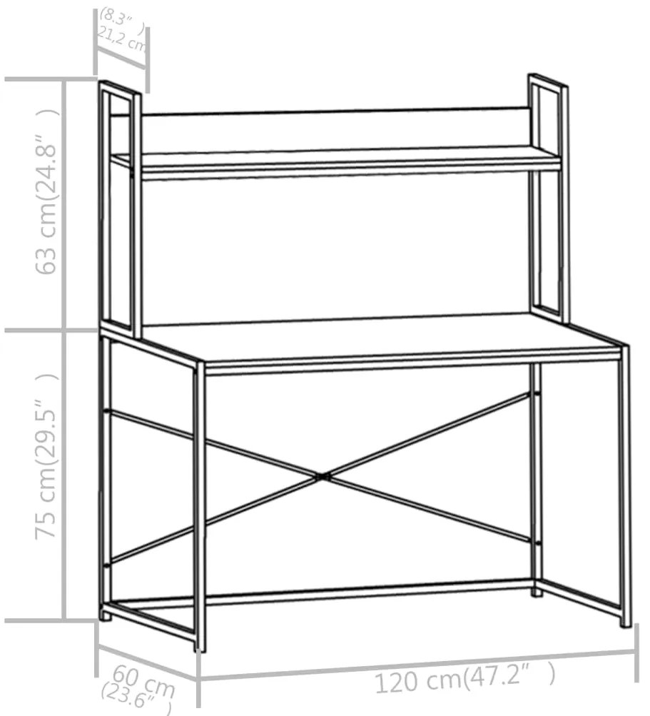 Secretária de computador 120x60x138 cm branco e carvalho