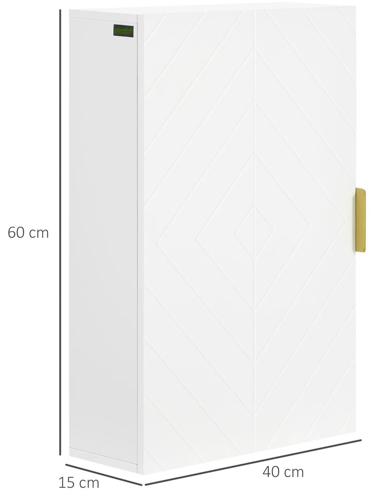 kleankin Armário Casa de Banho de Parede Moderno com 1 Puxador de Aço e Prateleiras Ajustáveis 40x15x60 cm Branco