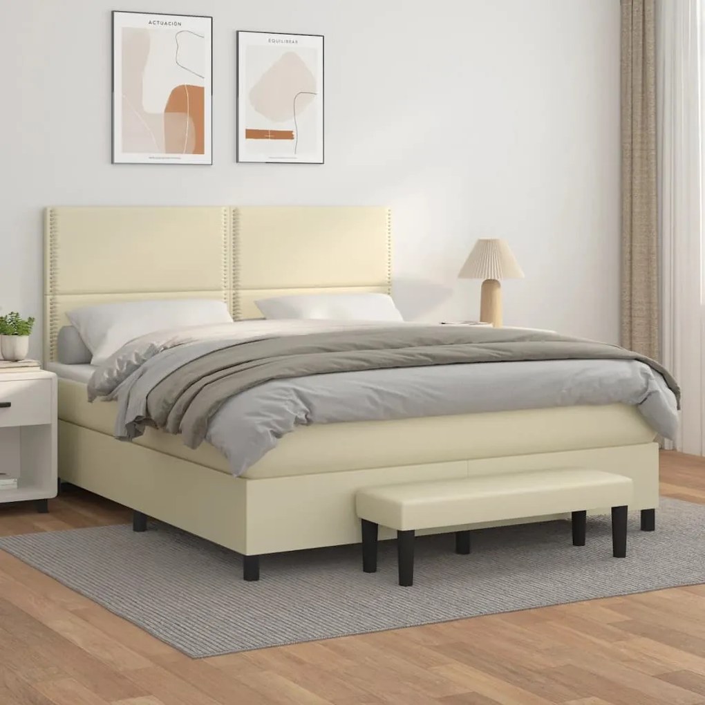 vidaXL Cama com molas/colchão 160x200 cm couro artificial cor creme