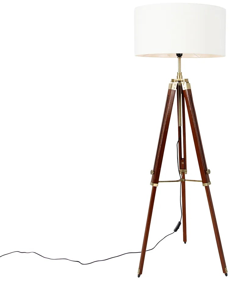 Candeeiro de pé vintage em latão com abaajur branco 50 cm tripé - Cortin Industrial,Rústico