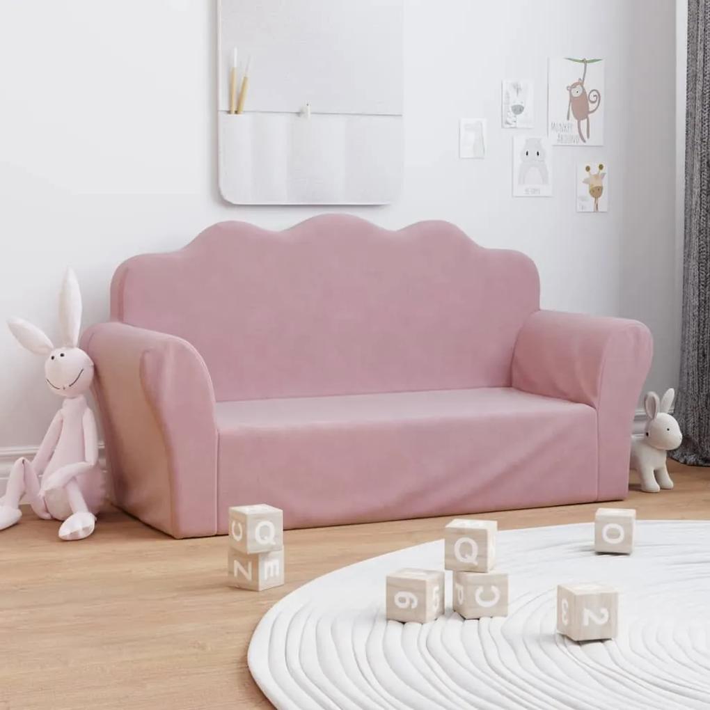 Sofá infantil de 2 lugares pelúcia macia rosa