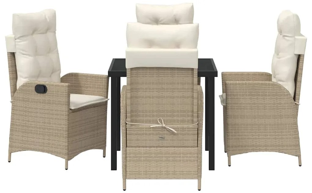 Conjunto de Jantar de Jardim com 5 Peças e Almofadas Bege em Rattan Po