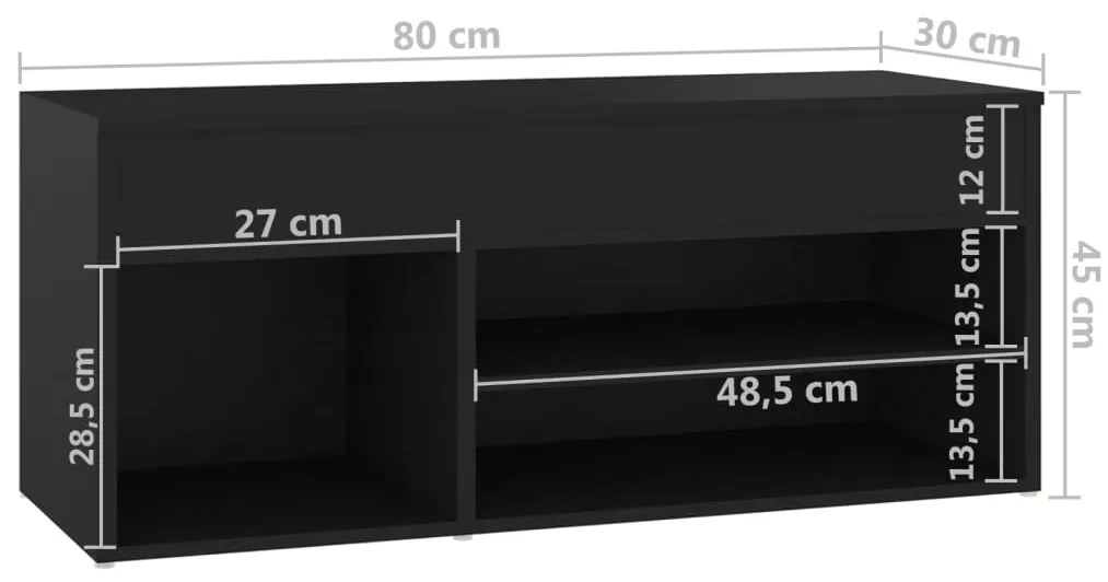 Banco sapateira 80x30x45 cm derivados de madeira preto