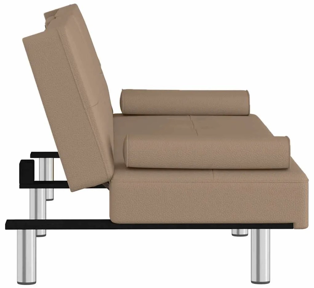 Sofá-cama c/ suporte para copos couro artificial cor cappuccino