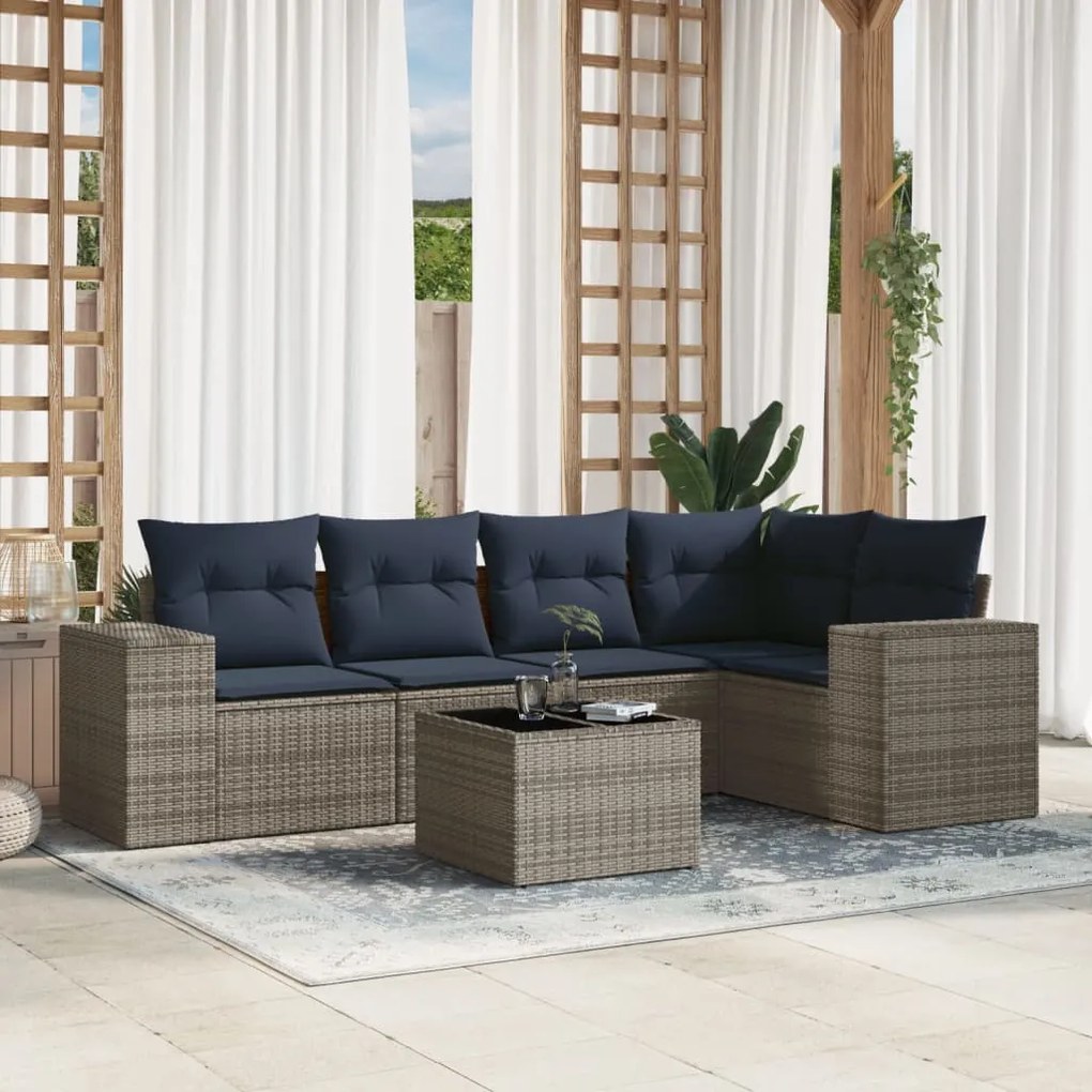 vidaXL 6 pcs conjunto sofás p/ jardim c/ almofadões vime PE cinzento