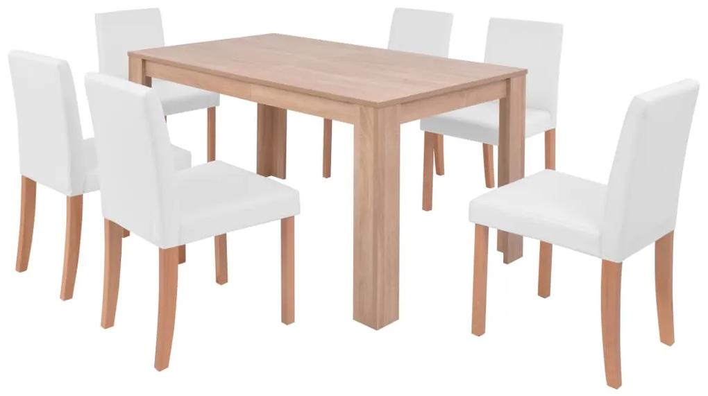 Mesa e cadeiras de jantar 7 pcs couro artificial carvalho creme