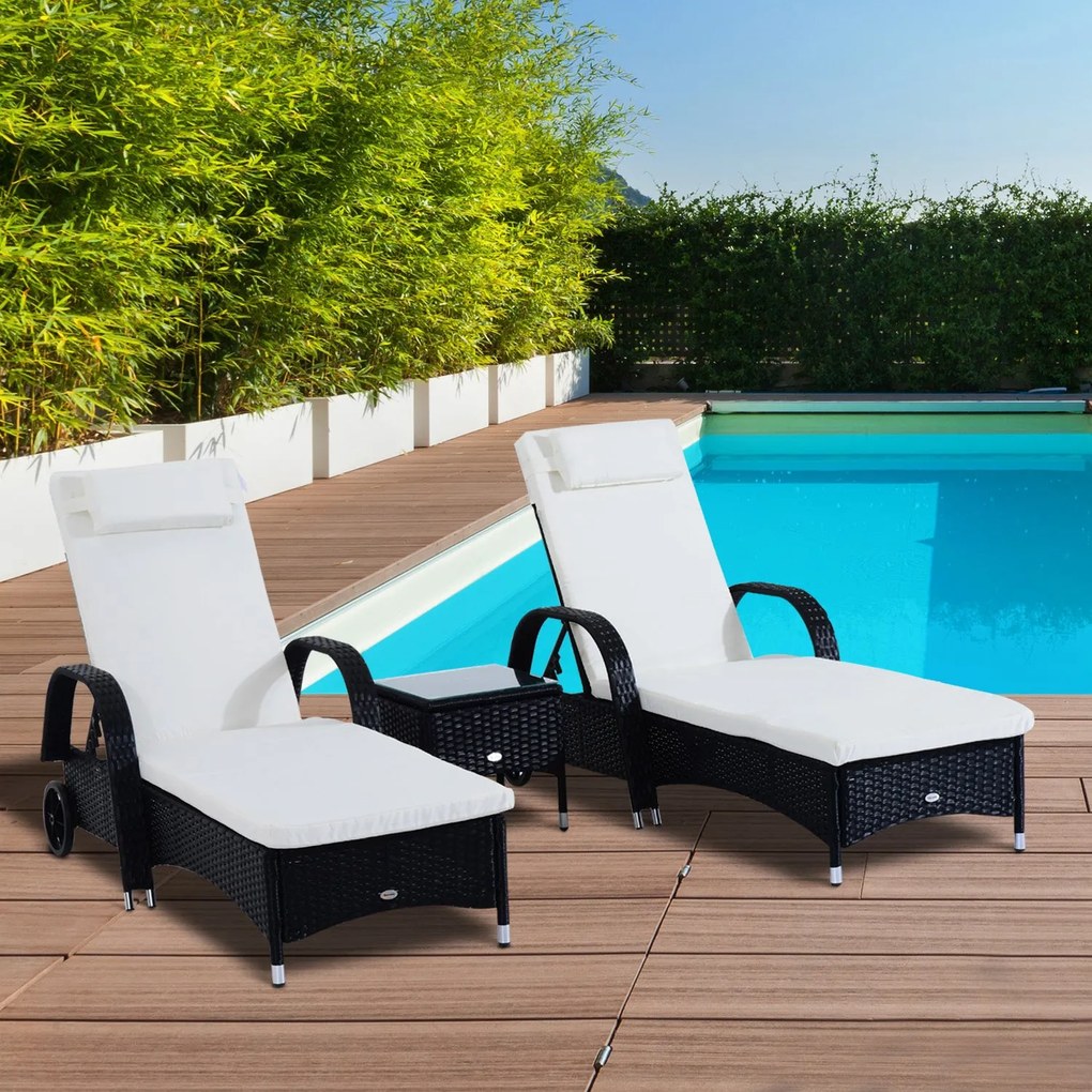 Espreguiçadeiras x2 com Mesa de Vime Chaise Longue para Jardim Pátio C