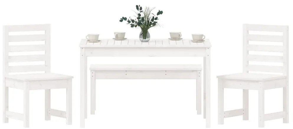 4 pcs conj. de jantar p/ jardim madeira de pinho maciça branco