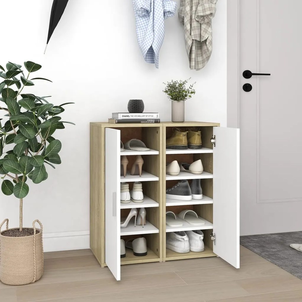 vidaXL Sapateiras 2 pcs 32x35x70 cm contrapl. branco/carvalho sonoma