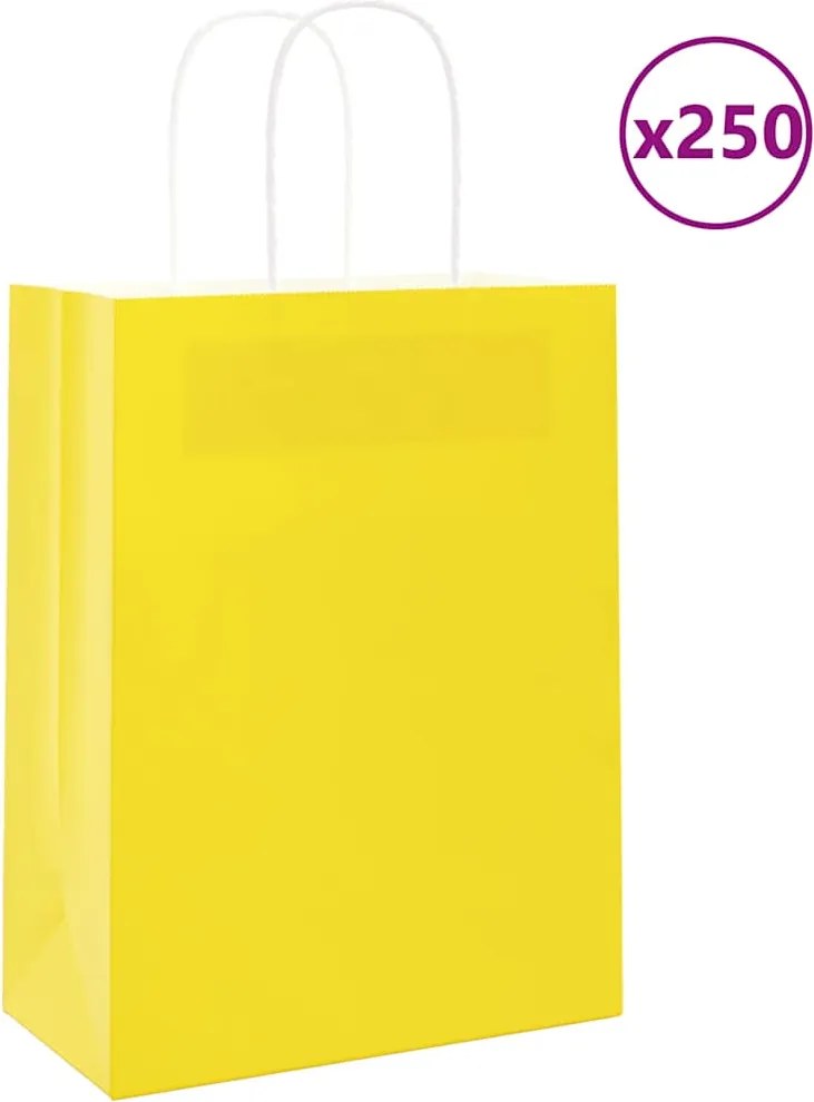 vidaXL Sacos de papel 250 unid com alças amarelo 21x11x28 cm