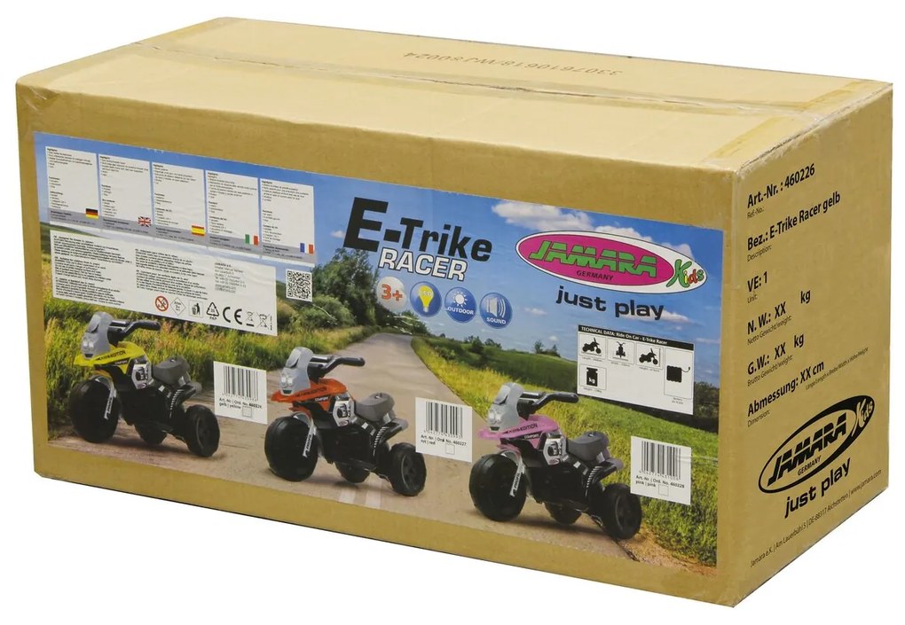 Mota infantil elétrica a bateria 6V E-Trike Racer Amarela