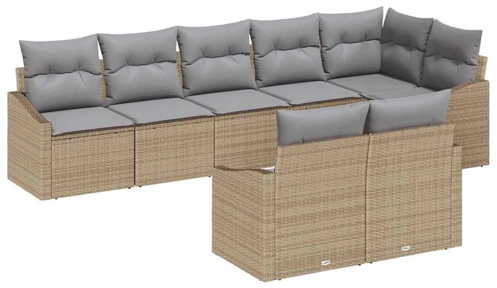 Conjunto de Jantar de Jardim com 8 Peças e Almofadas Bege em Rattan Si