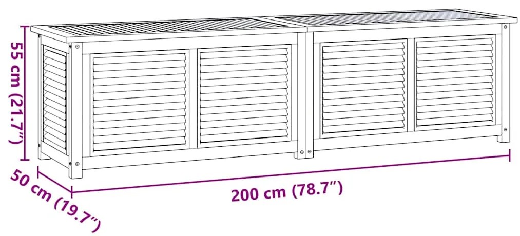 Caixa de arrumação para jardim com saco 200x50x55cm teca maciça