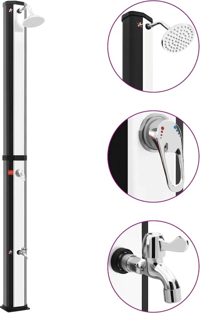 vidaXL Chuveiro solar de exterior c/ cabeça e torneira 35 L